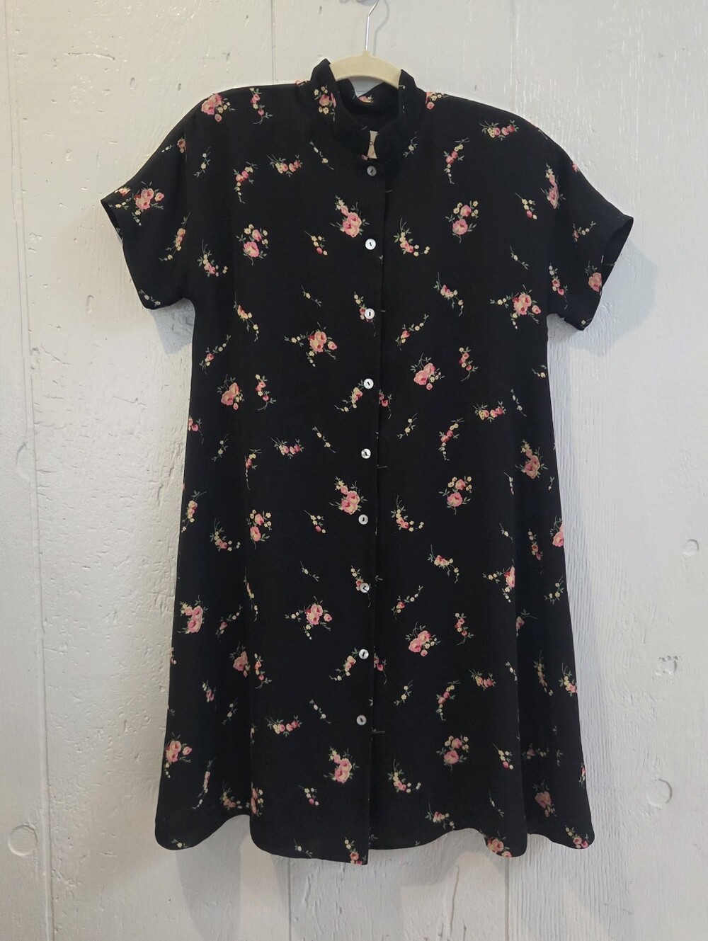 Vintage Evan Picone Black Floral Button-Front Dress